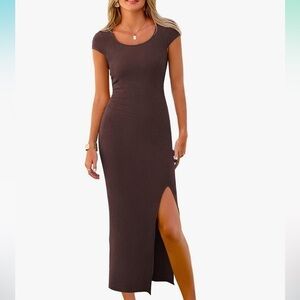 NWOT women’s brown body con ribbed dress short sleeve with slit size M